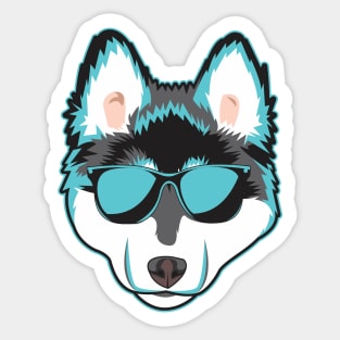 Neon Husky Pup Shades Sticker